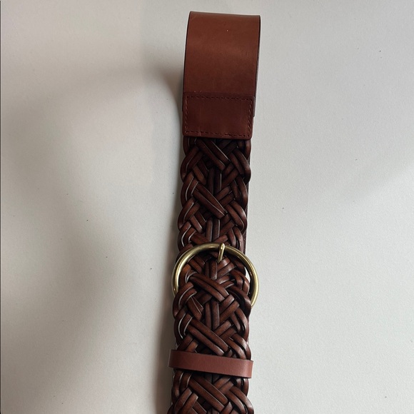 LOFT - M, Brown Leather Braided Belt with Brass Buckle - Picture 2 of 7